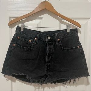 Levi's 501 Black Jean Cut Off Shorts Frayed Hem Button‎ Fly 30/2
